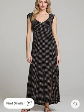 Black Polka Dot Maxi Dress with Slit